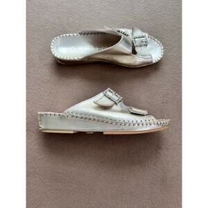 La Plume Handcrafted In Italy Comfort Slide Pale Gold Embellished Slide  EU 38